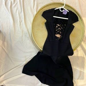 Black with pink accents Hervé Leger evening gown